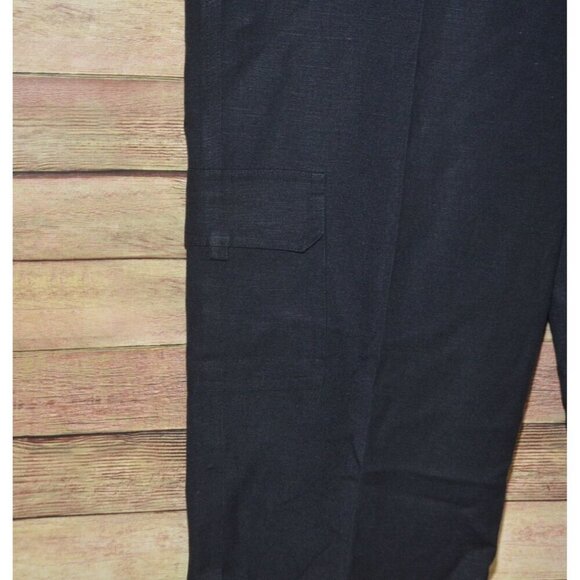 Larry Levine Black Cropped Ankle Linen Blend Pants Size 16 Casual Cargo Pocket - Picture 3 of 8